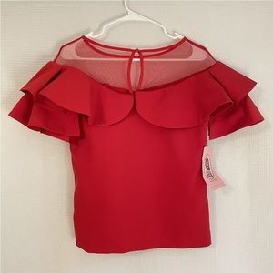 Queen Bee Beverly Hills Sexy Red Top With Extra Special Sleeve Detail Size L